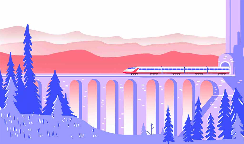 image représentant le teaser, il y a un train et des montagnes en arrière plan